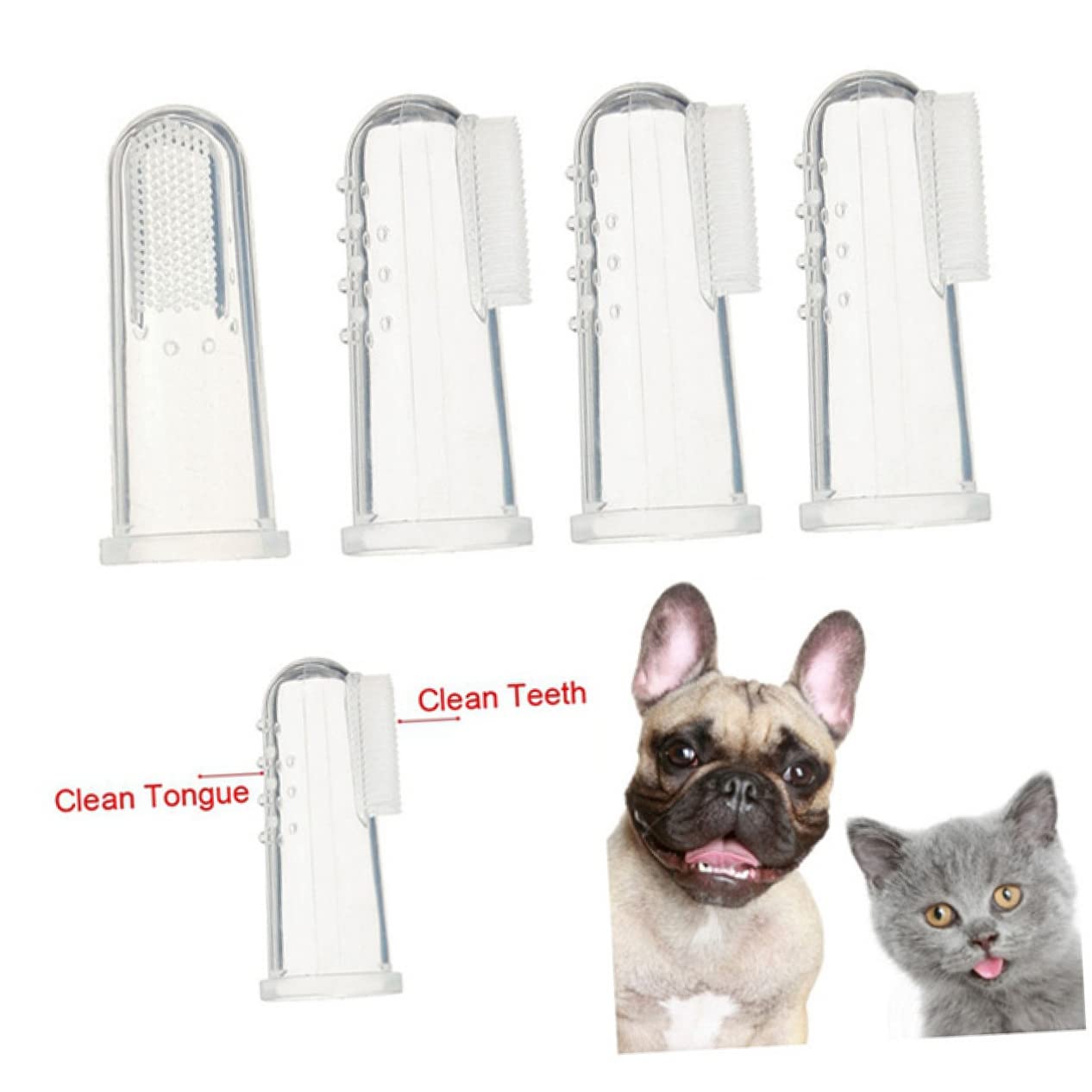 Brosse à Doigts en Silicone pour Animaux 4pcs, Nettoyage Doux des Dents sans Abîmer Gencives, Design Moufles Doigt Adapté Chiens et Petits Animaux