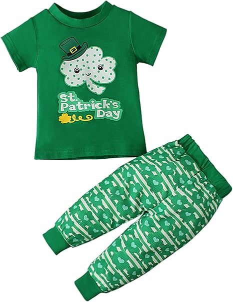 Loalirando Baby,Clothing,Baby Boys 0-24m,Outfits & Clothing Sets Loalirando Toddler Kids Baby Boys St. Patrick's Day 2Pcs Clothes Set Short Sleeve Crew Neck Letter Print Tops Trefoil Print Elastic Waist Pants Set