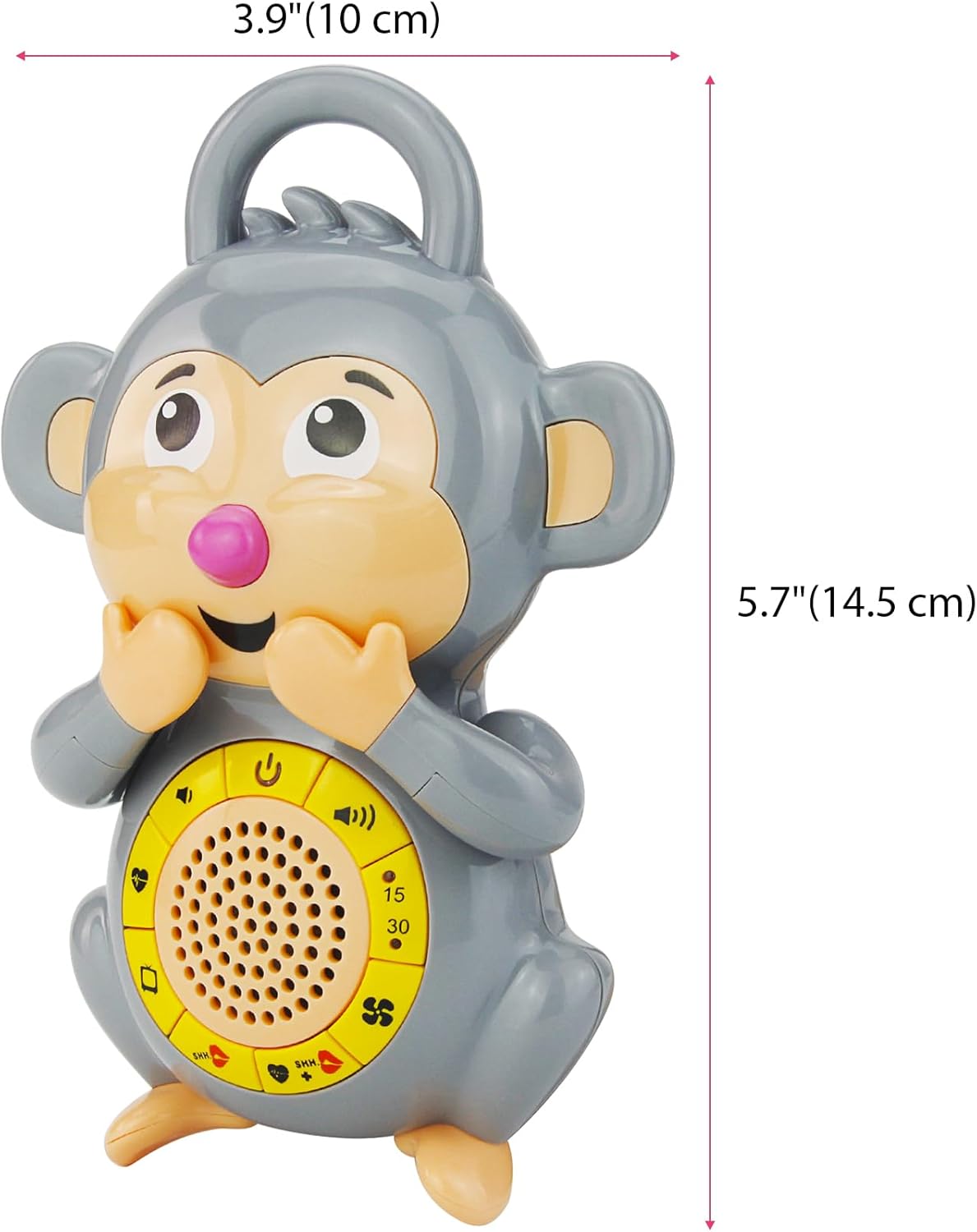 BIGMONAT Monkey Baby Sleep Soother with a White Noise Sound Machine Featuring 5 Soft Ambient Sounds, USB Rechargeable and Lullaby Machine for Sleeping Travel Baby Gift (Brown)