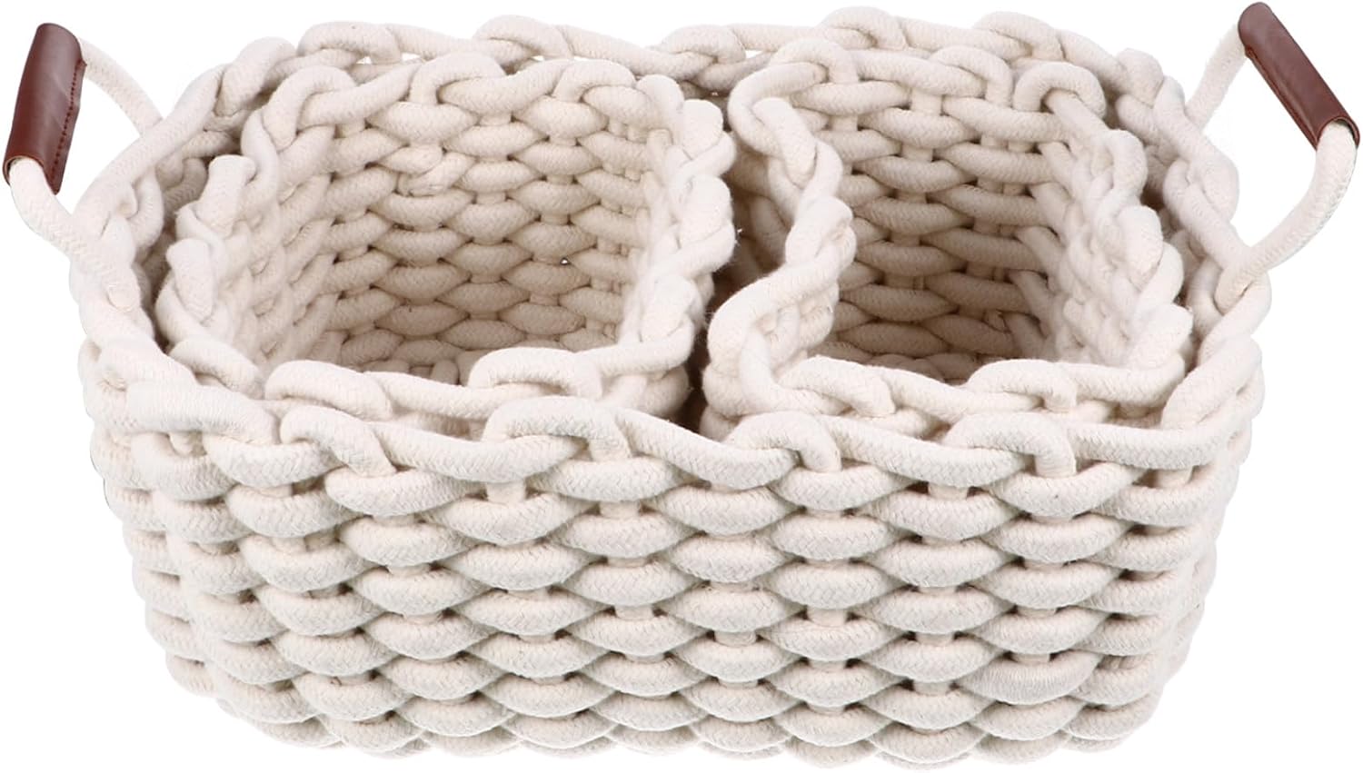 jojofuny 3pcs White Woven Cotton Rope Storage Baskets, Multipurpose Household Organizer Tote Bins for Picnic, Snack, and Sundry Storage