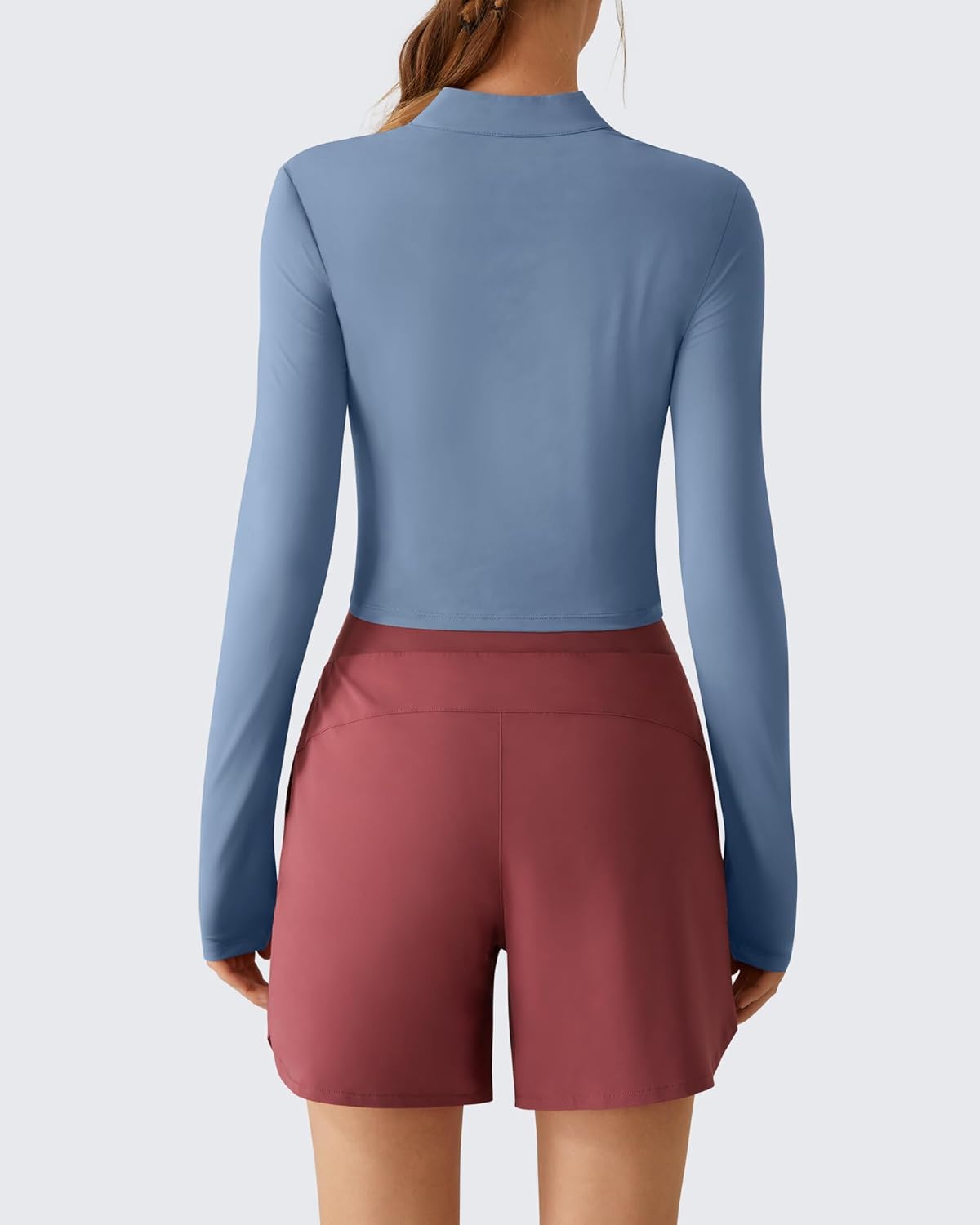 G4Free Lightbreeze Women's UPF 50+ Sun Shirts Long Sleeve Crop Workout Tops Thumbholes Mock Neck Quater Zip Tees Running - Image 2