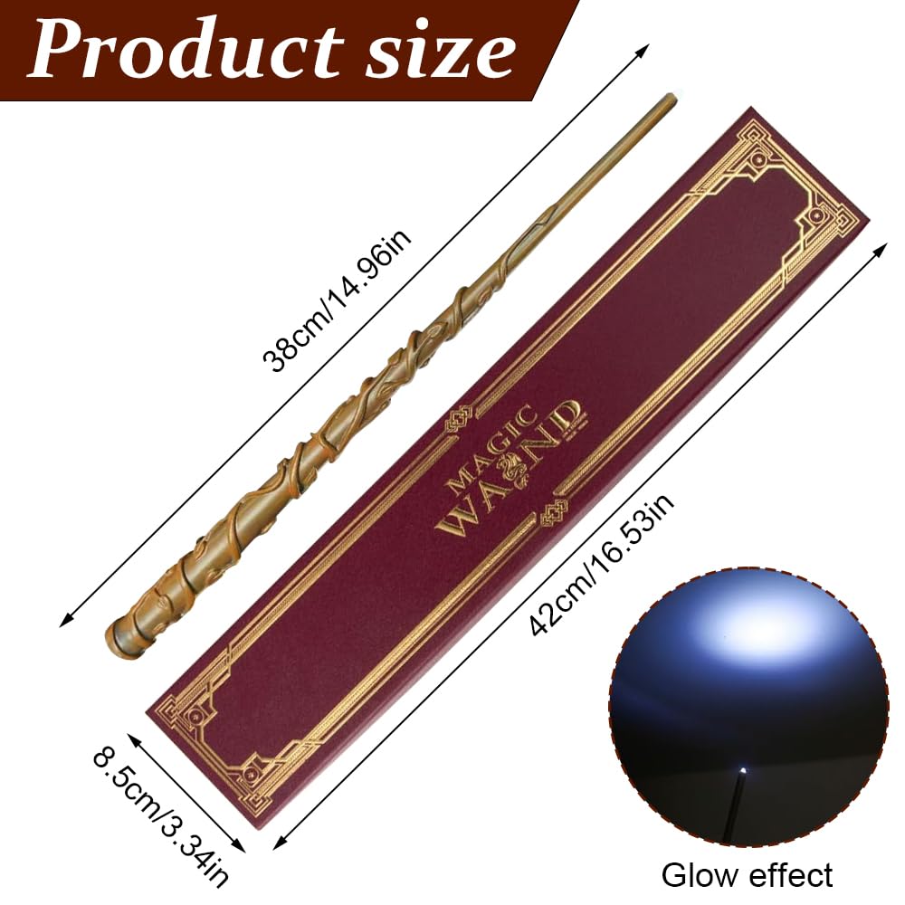 Baguette Hermione Granger, 37CM Baguette Hermione avec Noyau Acier, Réplique De Baguettes en Résine, USBBaguette Harry Boîte Cadeau vec Carte de Sort, Ticket de Station et Collier