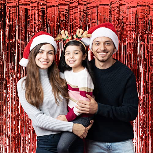 Lolstar 3 Pack Christmas Foil Fringe Curtains Christmas Party Decoration 3.3 X 6.6 Ft Red Tinsel Fringe Party Photo Backdrop Streamer Backdrop For Christmas, New Year, Ugly Sweater Party #TOP3