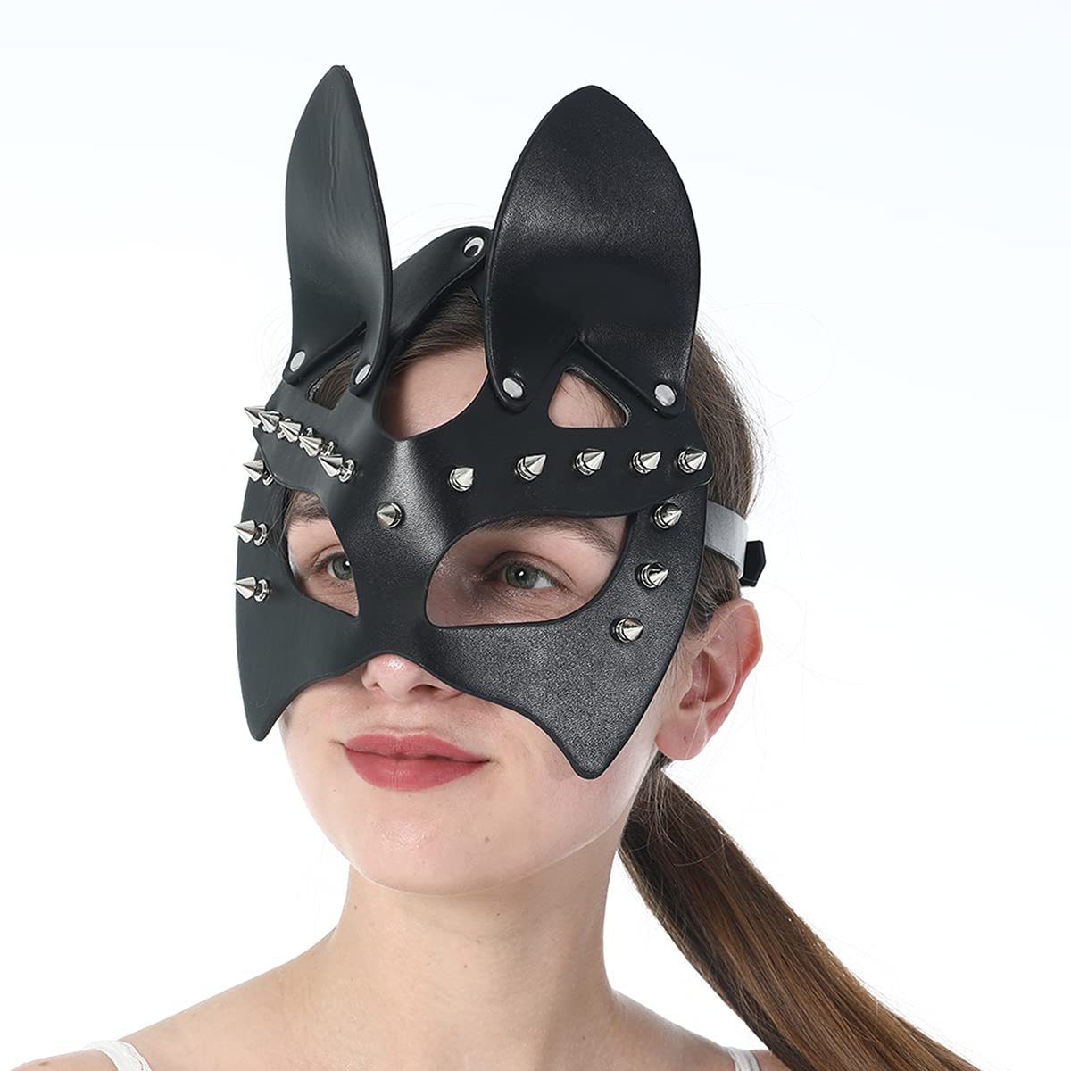 Mumbobyswim Women Cat Bunny Leather Masks Masquerade Mask for Cosplay Halloween Costume Accessory: Em-042