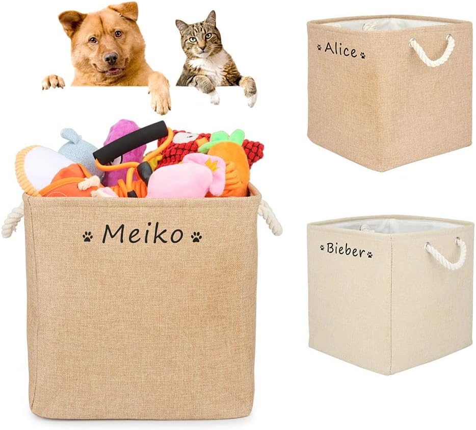 Custom Dog Toy Bin Personalized Toy Storage Basket Collapsible Pet Toy Basket for Dog Toys,Clothing, Dog Apparel & Accessories,Decorative Basket Rectangular Fabric Storage Bin (B,30x30x30cm)