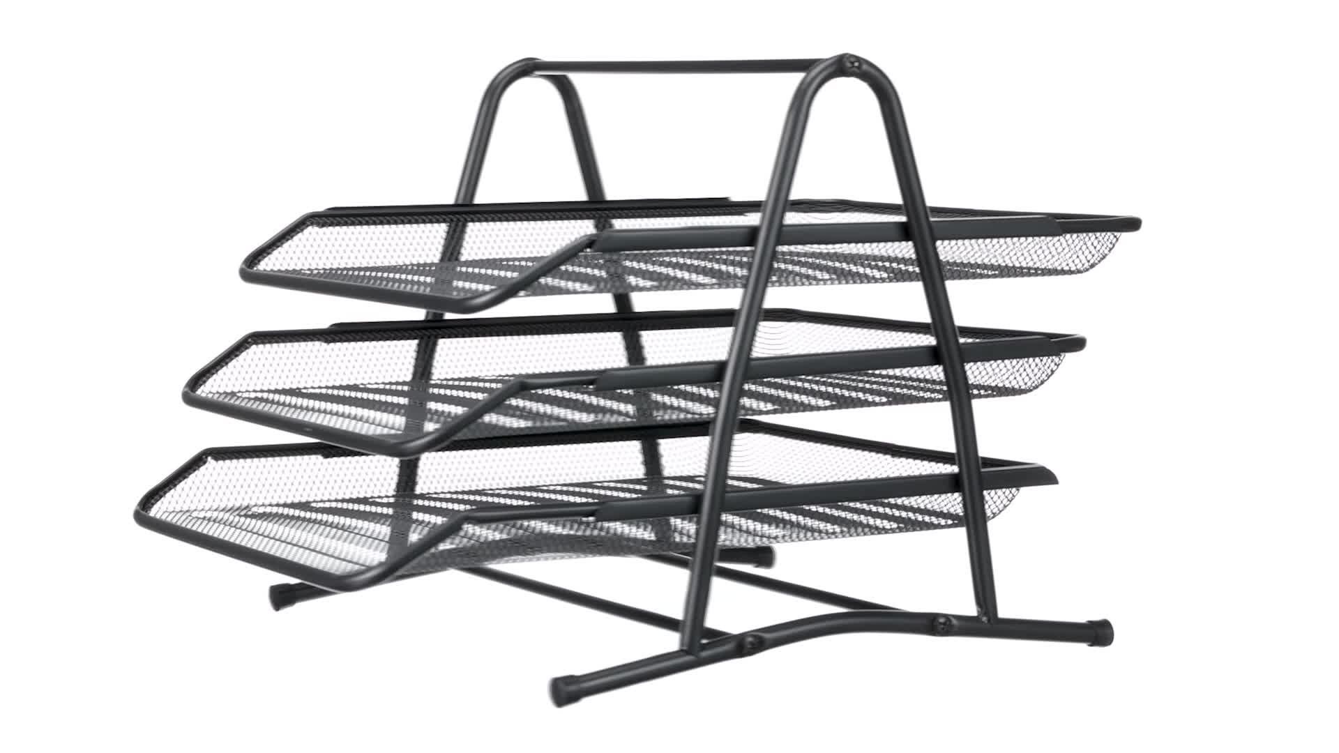 Faffooz Portariviste Da Scrivania - Organizer Metallico A 3 Scomparti Per Documenti E Corrispondenza - Nero