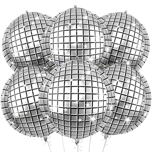 Image of 6pcs 22 Inch Silver Disco Ball Balloons, Silver Big Disco Balloons, 4d Large Foil Aluminum Balloon For Birthday Baby Shower 70s 80s 90s Theme Party Wedding Engagement Graduation New Year Decoration