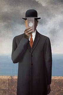 Son of Man New Apple Rene Magritte Parody Art Humor Surrealism Painting Style Magritte Paintings on Prints Portrait Painting Wall Art Landscape Posters Cool Wall Art Print Poster 12x18