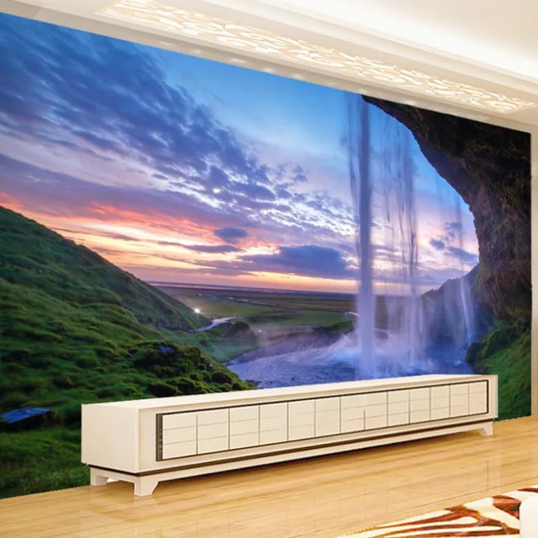 Papier peint cascade 3D coucher de soleil 250x175 cm