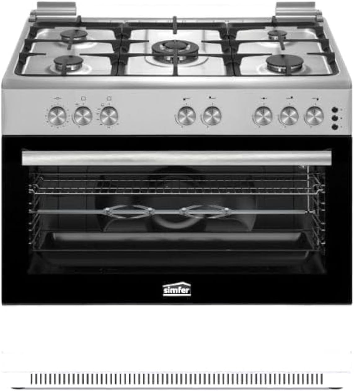 SimferSMF9065GCM-B 5 Burner Gas Cooker, Silver/Black