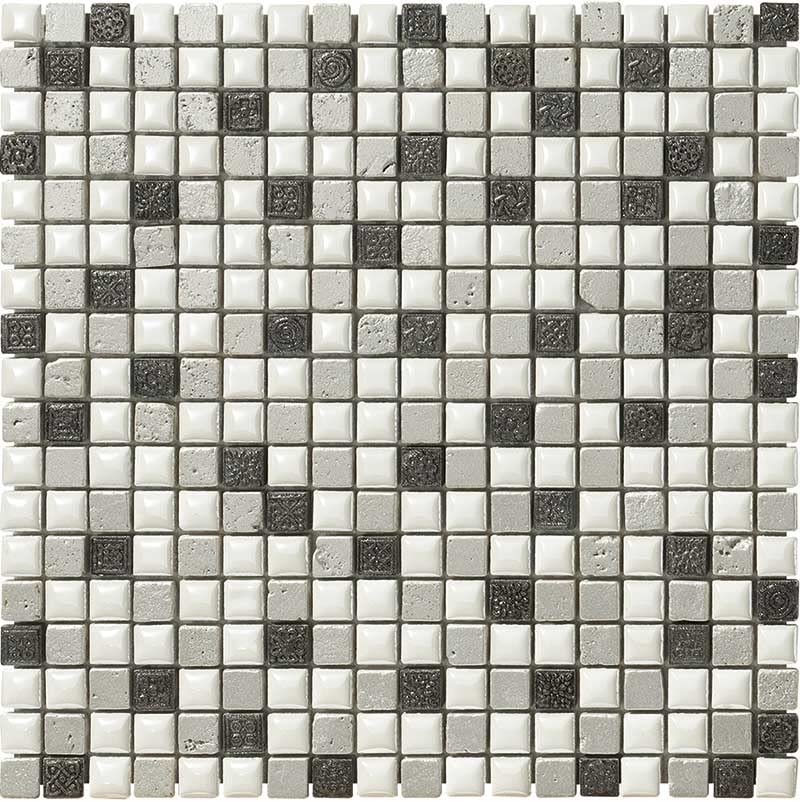 BOXER Mexical Square Ceramic Stone Resin Mosaic Tile Ideal for Kitchen and Bathroom (Silver)