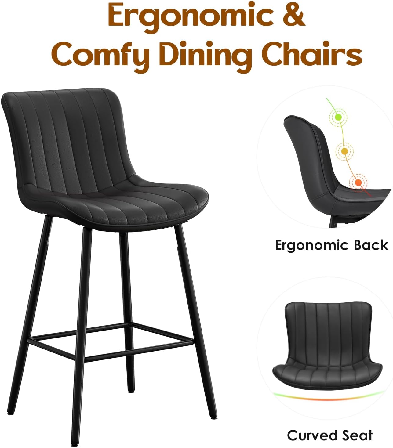 26 Inch Counter Stools Set of 2, Faux Leather Barstool Modern Counter Chair, Counter Height Bar Stools, Counter Height Stools Barstools for Dining Room Kitchen Islands