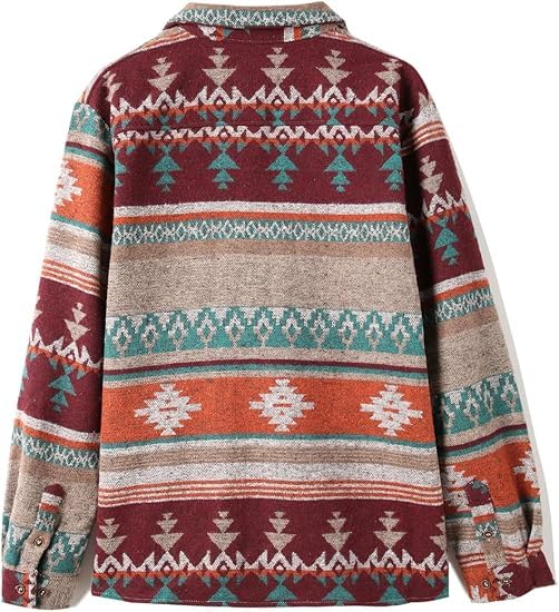 ZAFUL Men's Casual Western Print Shacket Woolen Button Down, Long Sleeve & Lightweight Lapel2