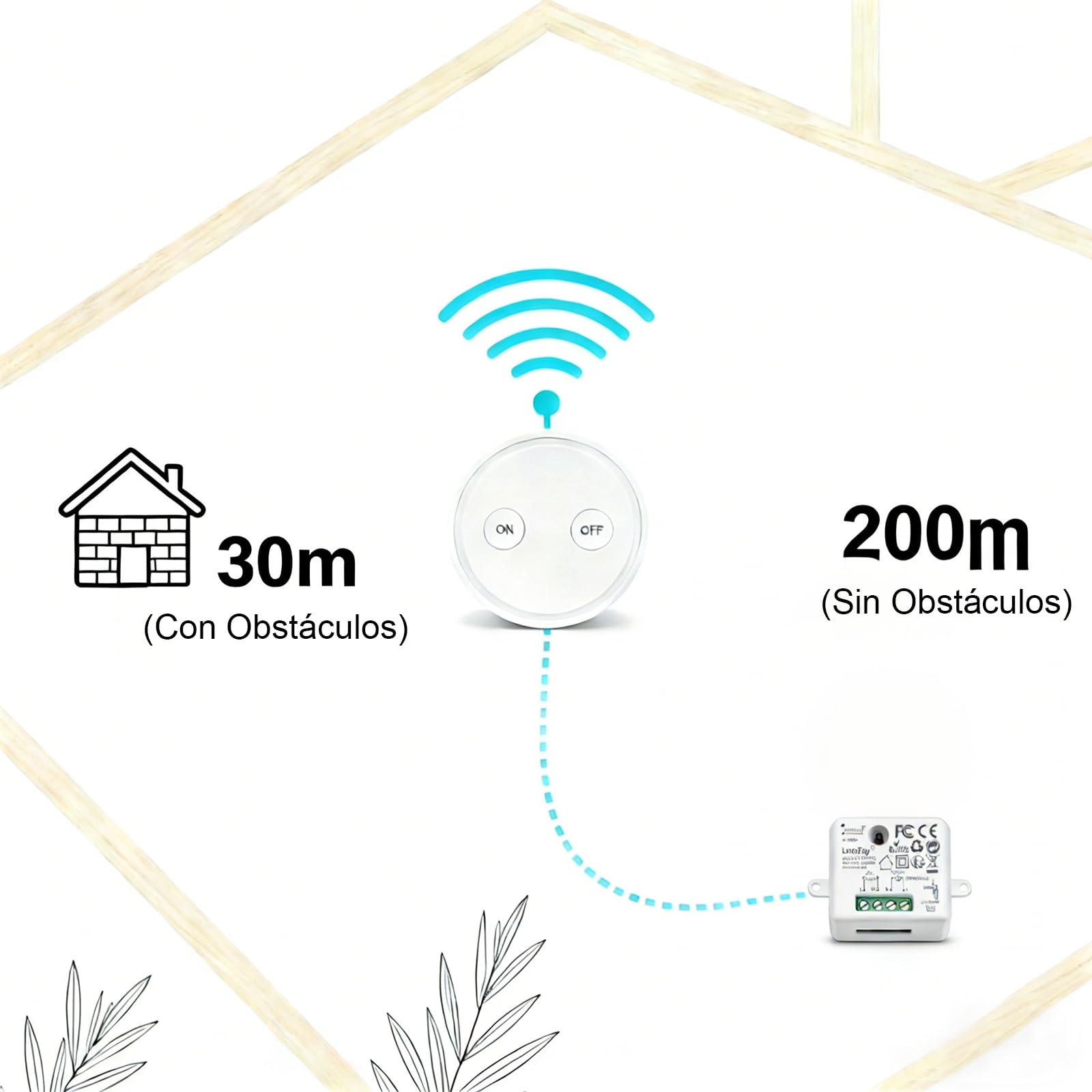 Kit de Interruptor Inalámbrico LoraTap para Luces y Electrodomésticos - Receptor de Alta Potencia 2500W 10A, Alcance Largo hasta 200m, Incluye 2 Mandos a Distancia + 1 Relé
