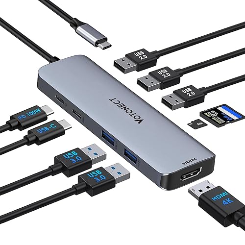 Votonect USB C Hub 10-in-1 with 4K HDMI Adapter, SD/TF Card Reader, 100W PD Charging, 2 USB 3.0 Ports, and 3 USB 2.0 Ports for MacBook Pro/Air, Dell XPS, Lenovo ThinkPad, etc. - 10-in-1-HDMI