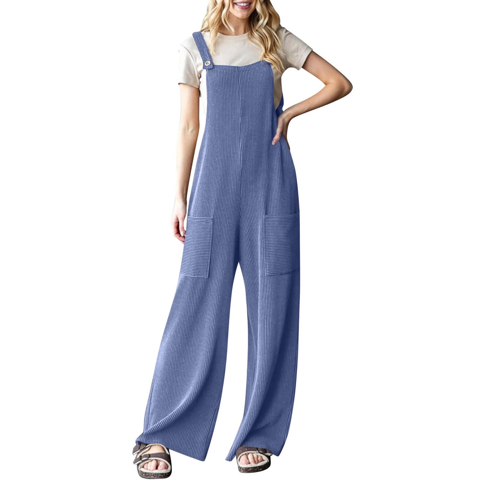Generisch Combinaison pour femme - Sportive et élégante - Combinaison d'été longue et ample - Pantalon de travail - Stretch - Combinaison décontractée - Une pièce - Couleur unie - Avec poches