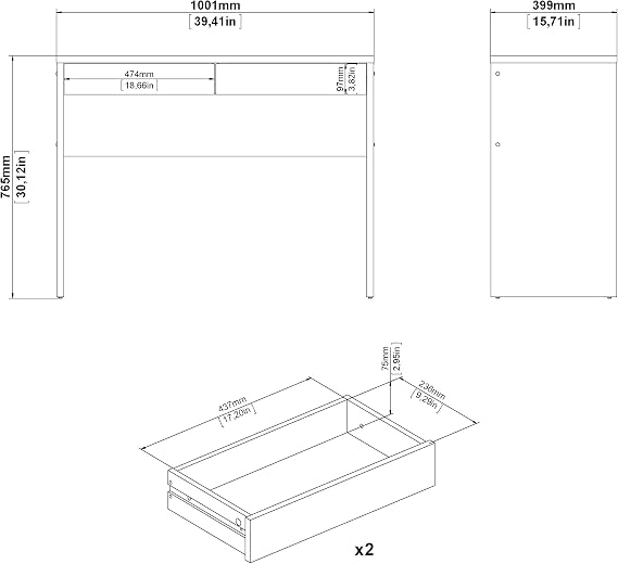 Compact 2 Drawer Writing Desk