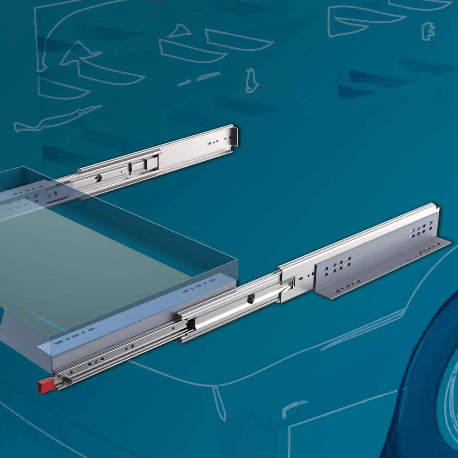 SOTECH 1 Paar Schwerlastauszüge KV1-250-H76-L1168-LC 1168 mm (46") mit Lock-in/out Einrastfunktion Teleskopauszug belastbar bis 250 Kg