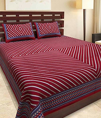 Monique Brand 144 TC 100% Pure Cotton King Size Double Bed Bedsheet with 2 Pillow Cover (Maroon-LAHRIYA)