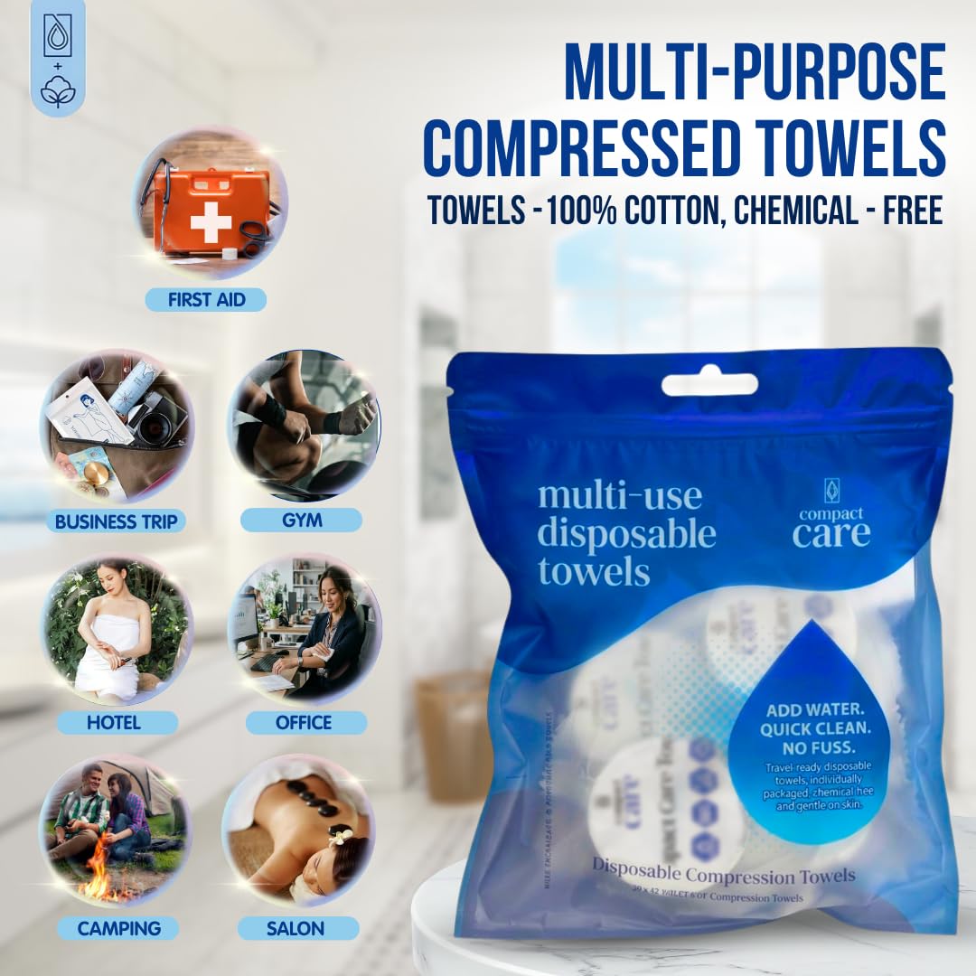 Paquete de 12 toallas comprimidas, toallas desechables 100% algodón, toallas de viaje expandibles, toallas desechables para camping, senderismo, viajes, hogar e higiene personal, toallas de mano sin