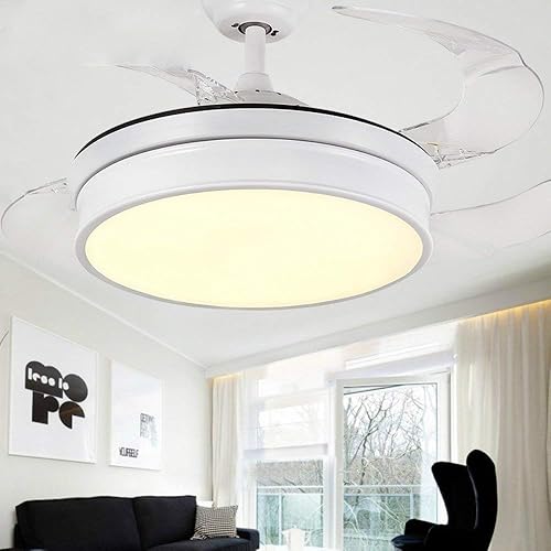 Miniatura 8 de Ventiladores de techo retráctiles reversibles de 42 pulgadas con control remoto de luz, 4 cuchillas invisibles de ABS transparentes para dormitorio,