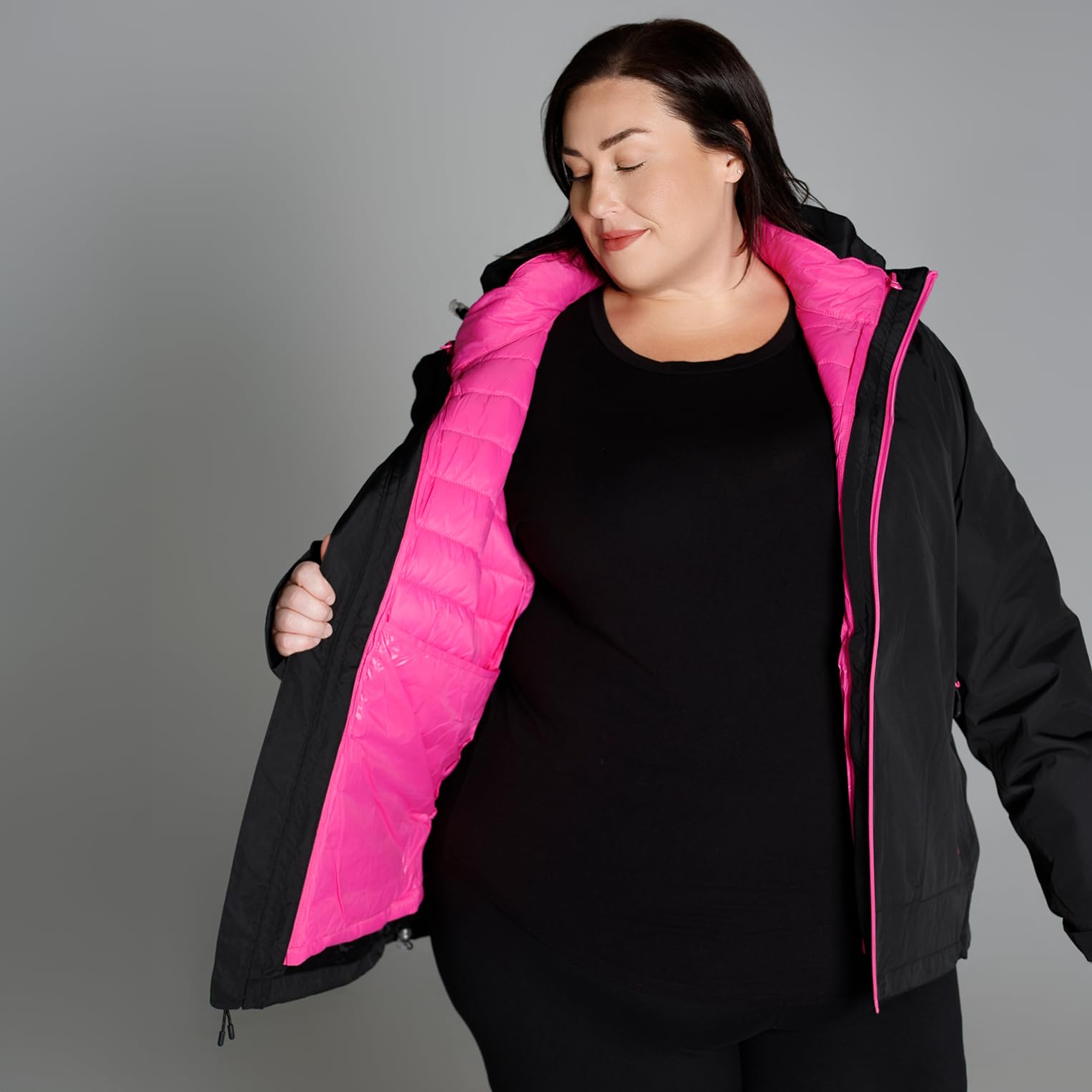 Snow Country Outerwear Women's Plus Size 1X-6X Alps 3in1 Coat Jacket (Black Hot Pink, 2X)