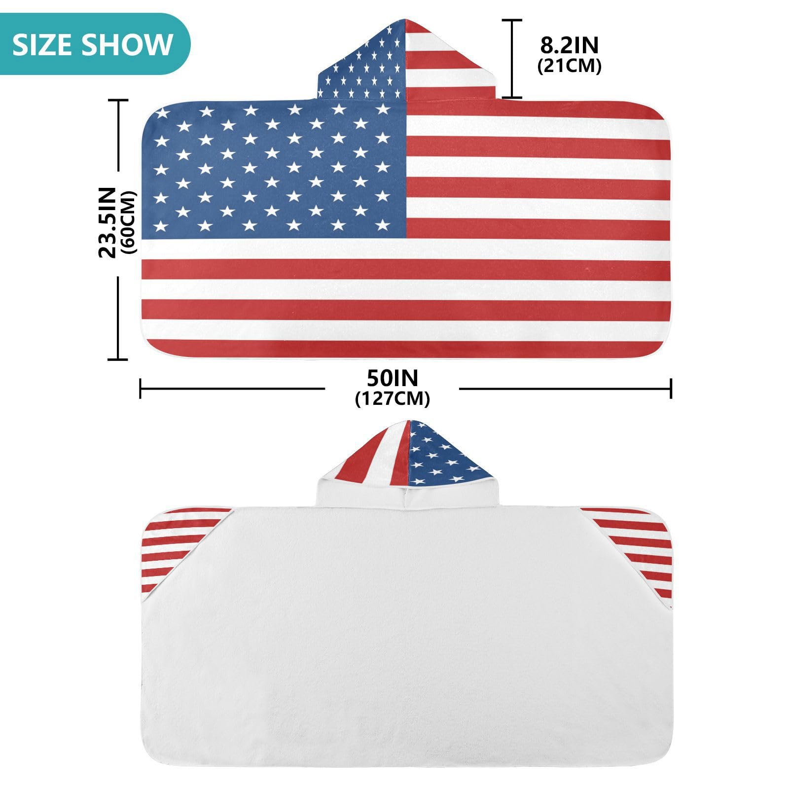DOMIKING American USA Flag Hooded Beach Towel for Kids Quick Dry Bath Towels Soft Towel Wrap for Boys Girls Toddlers 50x23.5in