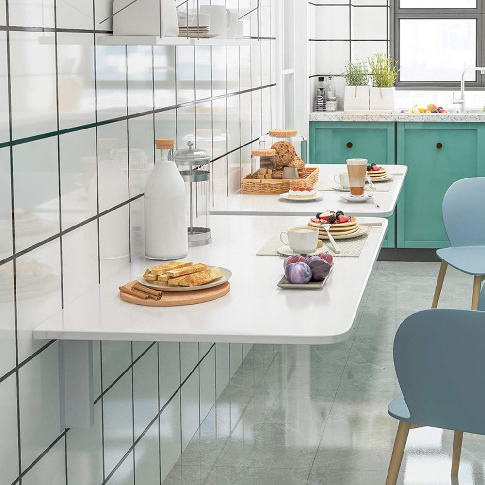 Table murale pliante blanche en bois | Console flottante gain de place