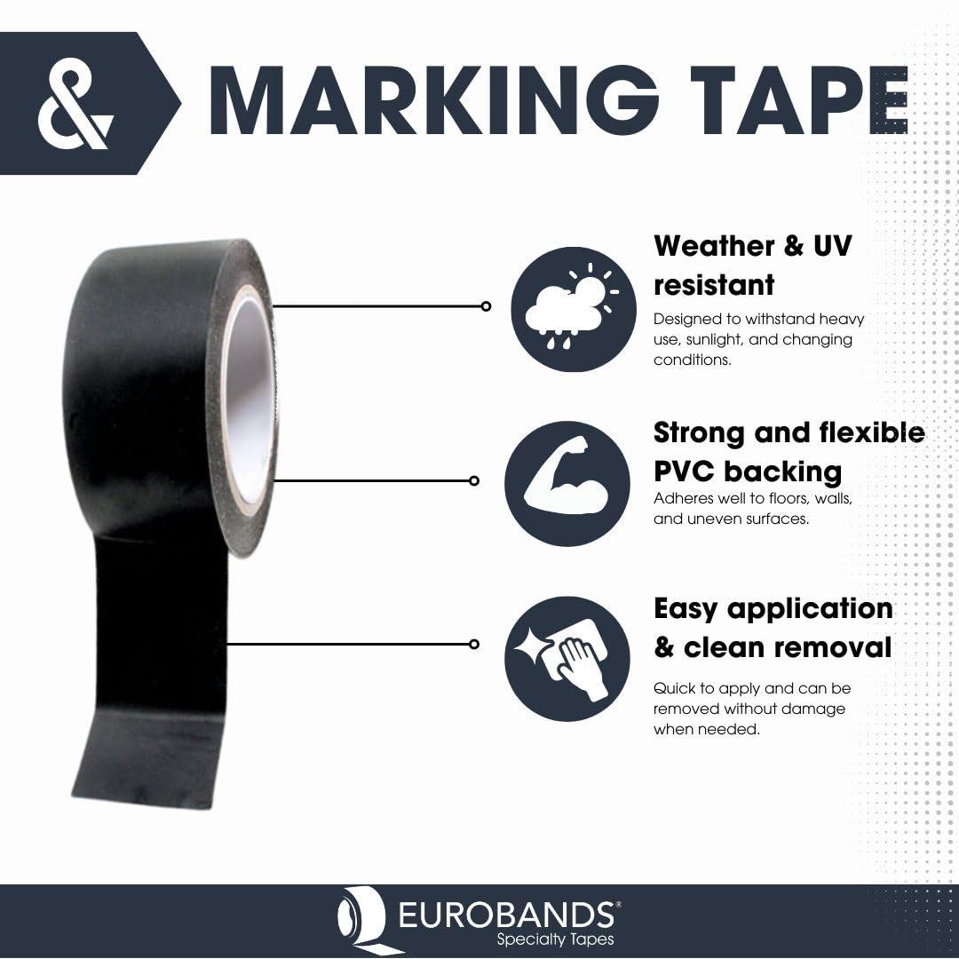 BONUS Eurotech 1BL23.47.0050/033A# Nastro adesivo in PVC per marcatura pavimento, adesivo a base di gomma, larghezza 50 mm, lunghezza 33 m, spessore 0,17 mm, nero