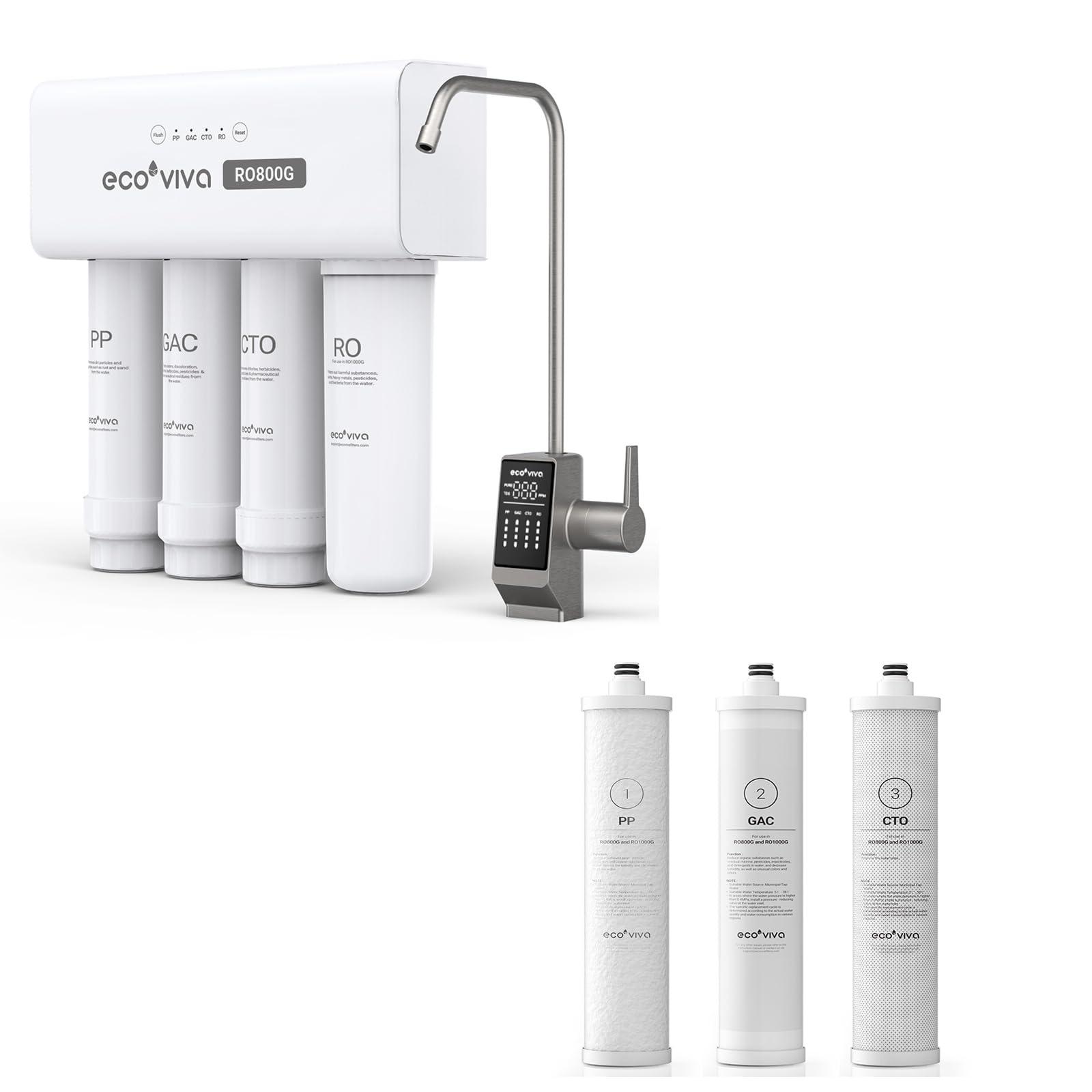 Ecoviva 800GPD Under Sink RO Water Filter System with Faucet