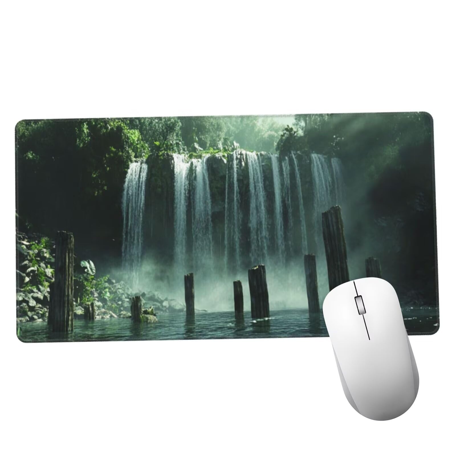Zielona podkładka pod mysz XXL Kaskadowa mata na biurko 1600 x 800 x 3 mm zmywalna podkładka do gier na laptopa, z antypoślizgową gumową podstawą do gier, PC, pracowników biurowych Y269