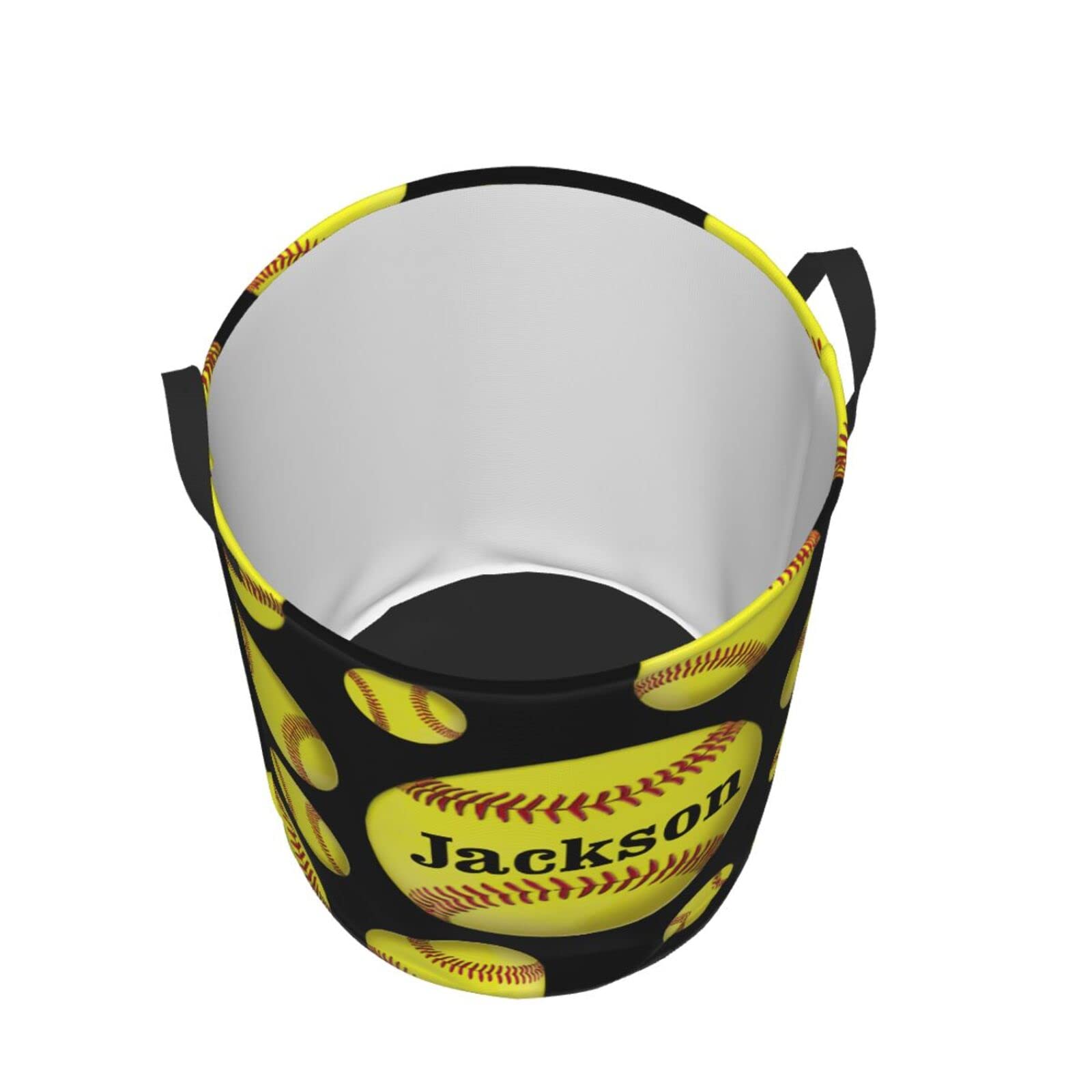 Softball on Black Customized Laundry Basket Clothes Hamper with Name Collapsible Waterproof Large Capacity Organizer Storage for Living Room.