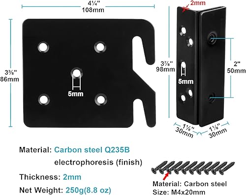 Miniatura 7 de GBGS 4 juegos de soporte de ranura de doble gancho, acero laminado en frío de 5 x 4  pulgadas, grosor de 0.07 pulgadas, para riel de cama, ganchos