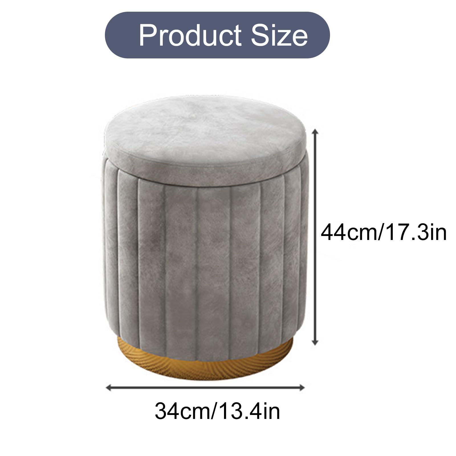 Pouf rotondo con contenitore, set di 2 sgabelli imbottiti in velluto con base in metallo, sgabelli moderni per camera da letto, soggiorno, mobili per la casa (set da 2, caffè)