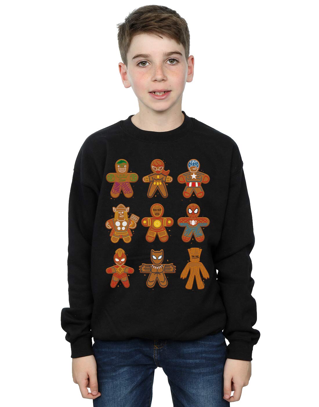 Absolute Cult Boys Black Marvel Avengers Christmas Gingerbread Sweatshirt 9-11 Years