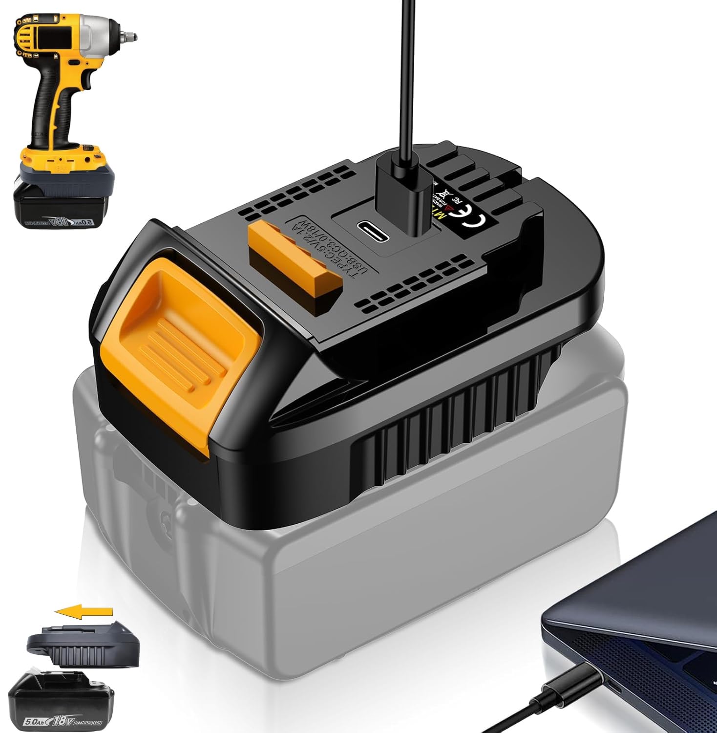 TEPULAS New Version-MT20DL Battery Adapter for Makita to for Dewalt, Adaptor for Dewalt Tool to Makito LXT 18V Li-ion Battery with USB A& C Fast Charging Port(Converter Only)