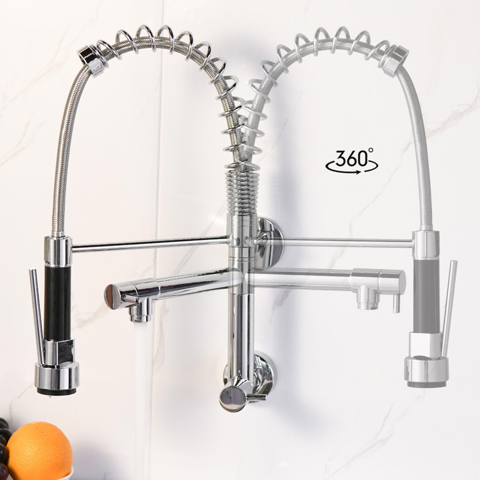 Grifo de Pared Cocina Solo Agua Fria Monomando Grifos Cocina Fregadero Extraible Muelle Rotación de 360°,negro
