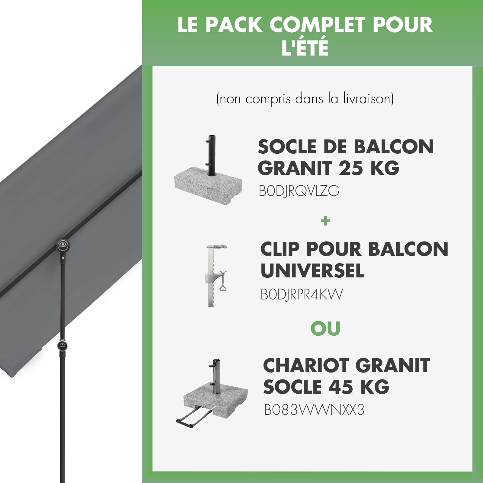 Doppler Pare-soleil pour balcon I 170x130cm I Protection solaire pour balcon & terrasse I Protection visuelle flexible I Parasol rectangulaire & pivotant I Parasol de jardin pour balcon