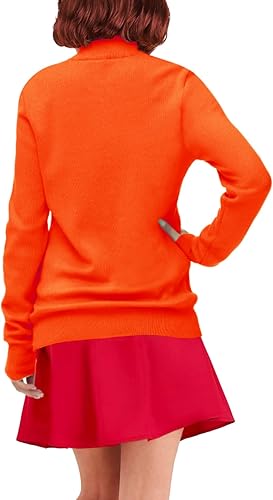 Vista 5 de AOBUTE Adult Halloween Costume Orange Turtleneck Sweater for Women Detective Knit Pullover Top