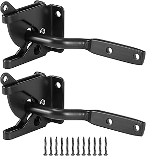 QWORK Self Locking Automatic Gravity Lever Fence Gate Latch – 2 Pack Heavy-Duty Steel – Quick Installation for Versatile Use on Wood/Metal Gates