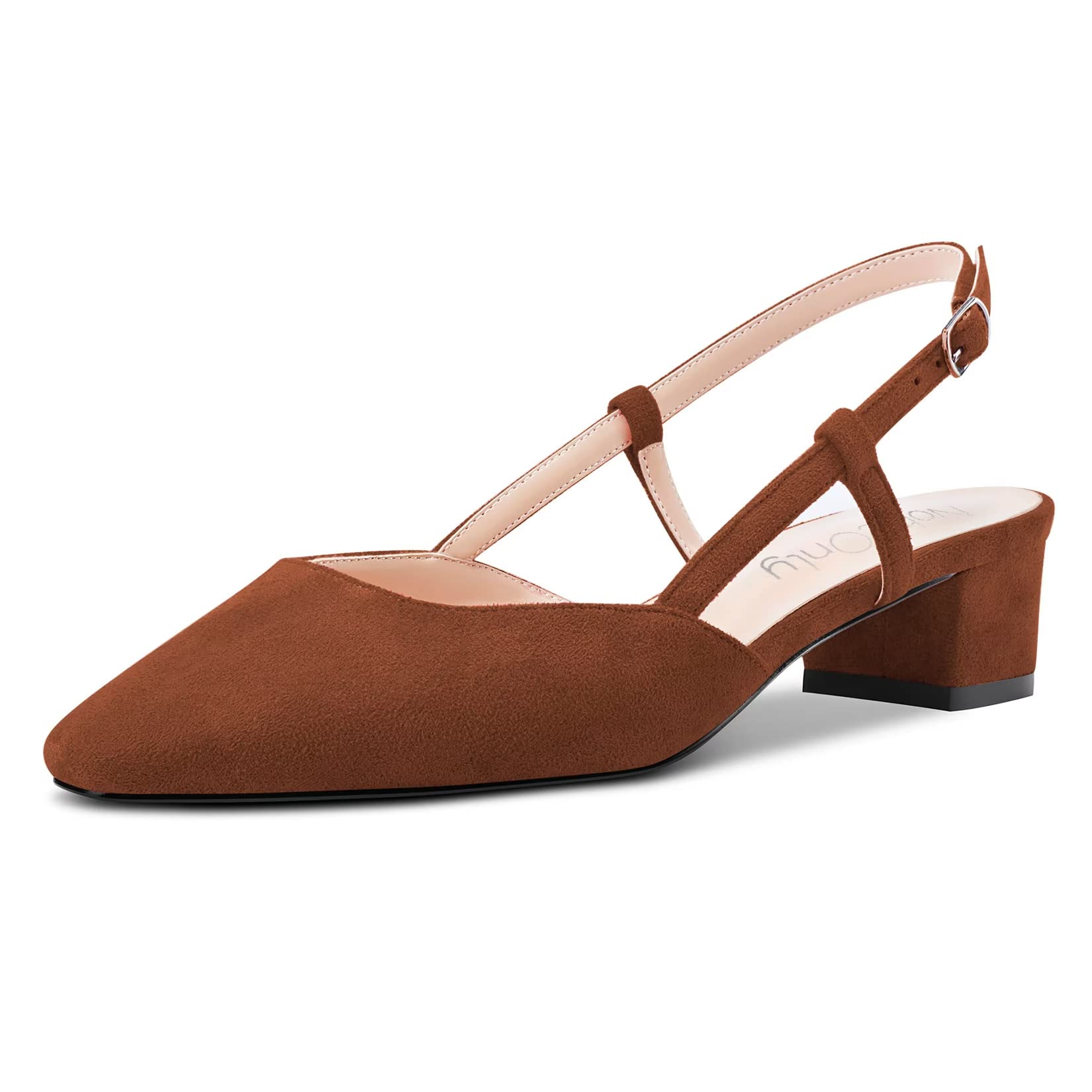 NobleOnly Donna Chunky Blocco Basso Gattini Tacco Heel Quadrata Punta Sandali Slingback Slip-on Pumps da Matrimonio Cute Scarpe