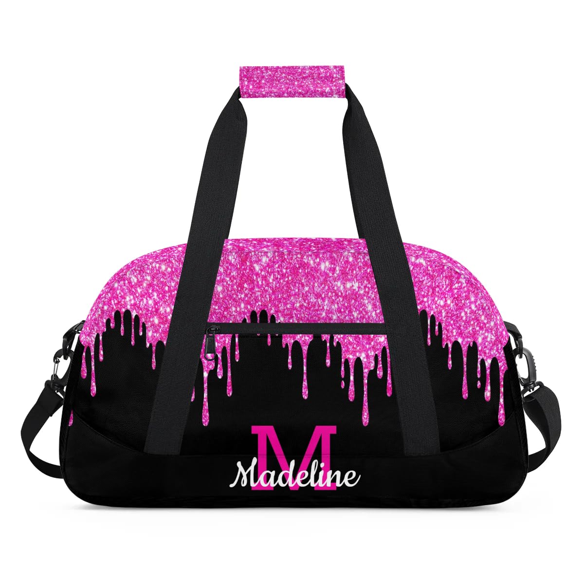 OMFUNS Personalized Kids Sports Duffel Bag with Name Custom Weekender Overnight Bag for Boys Girls Gym Bag Travel Dance Gymnastics Duffel Bag, HotPink