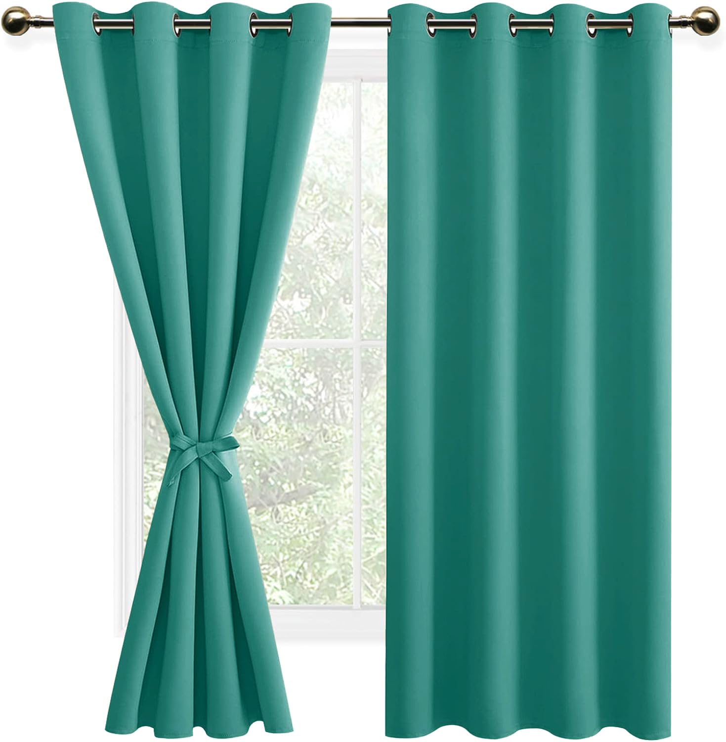 DWCN Blackout Curtains for Bedroom with Tie Backs Thermal Insulated Room Darkening Window Curtains for Living Room 52" Wide x 63" Drop Peacock Blue 2 Panels