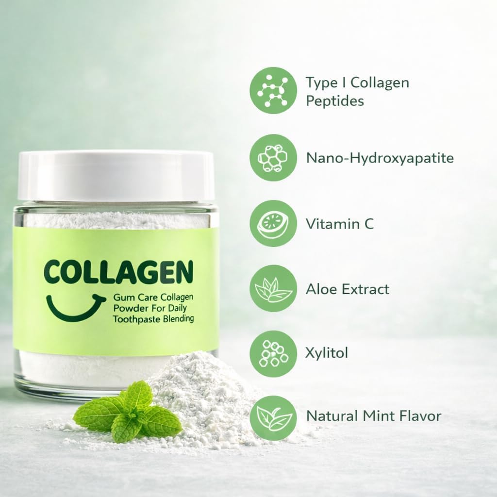 Collagen Powder for Gums, Collagen Powder for Teeth, with Hydroxyapatite, Daily Gumline Support for Smile Strengthening, Keep Firm, Reduced Sensitivity & Healthier, 60g/2.11oz