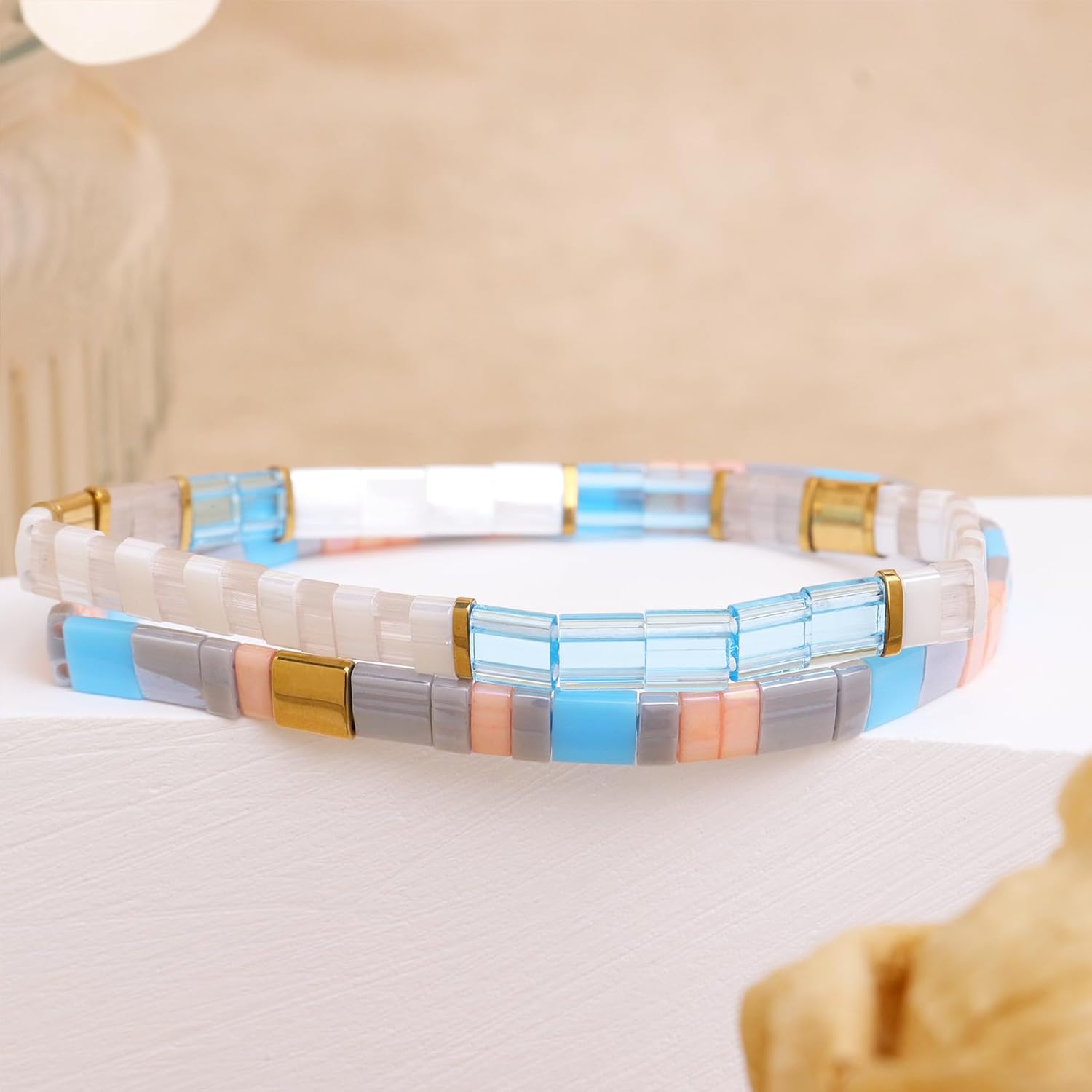 Tila Flat Seed Beads Stack Bracelets Set for Women, Boho Handmade Miyuki Glass Colorful Beads Friendship Stretch Bracelet Holiday Prom Jewelry Gift. - Image 5