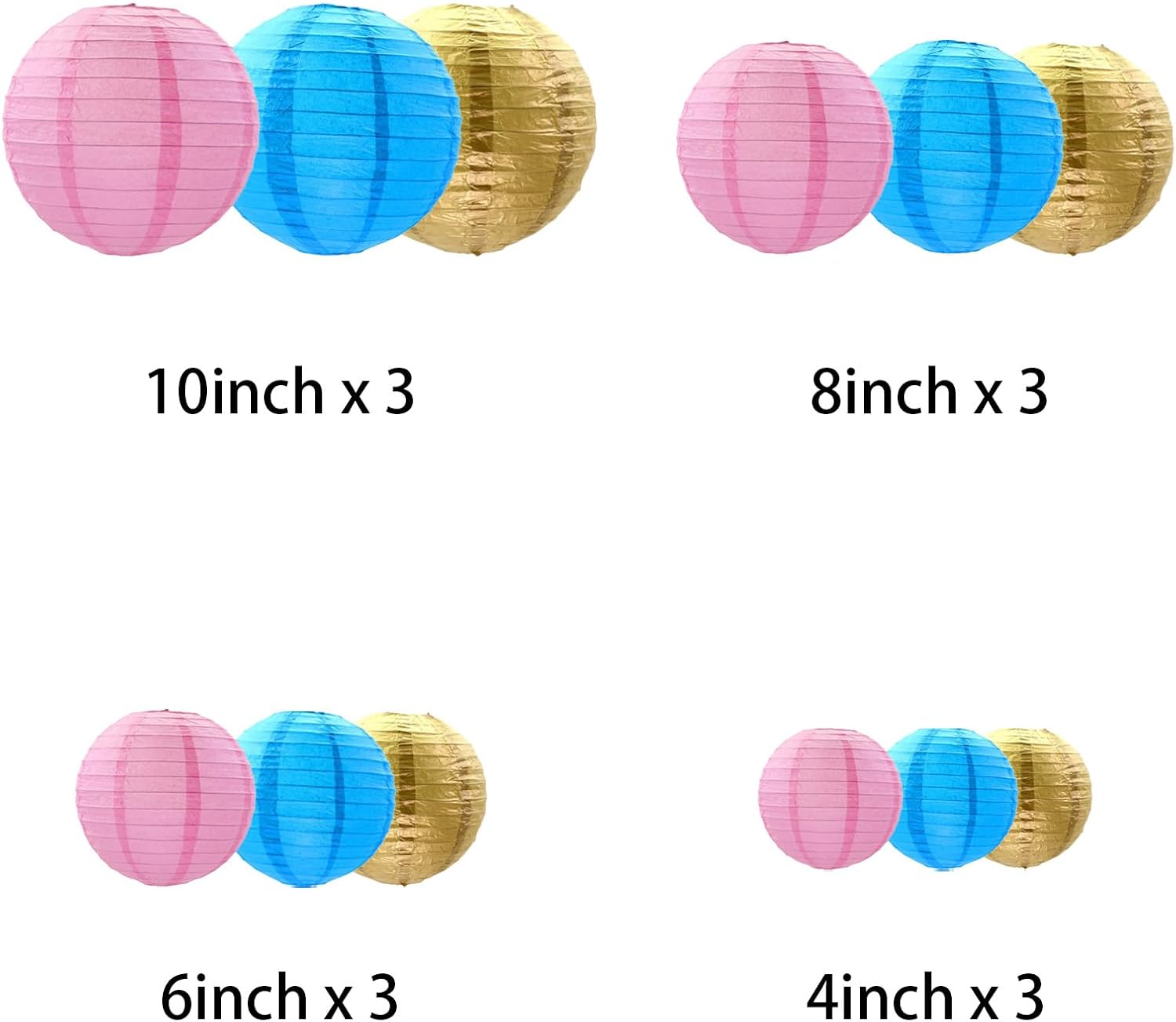 Gender Reveal Decorations: Pink, Blue, Gold Paper Lanterns for Baby Shower, Birthday - Chinese/Japanese Hanging Round Decorations (12 PCS) image 2