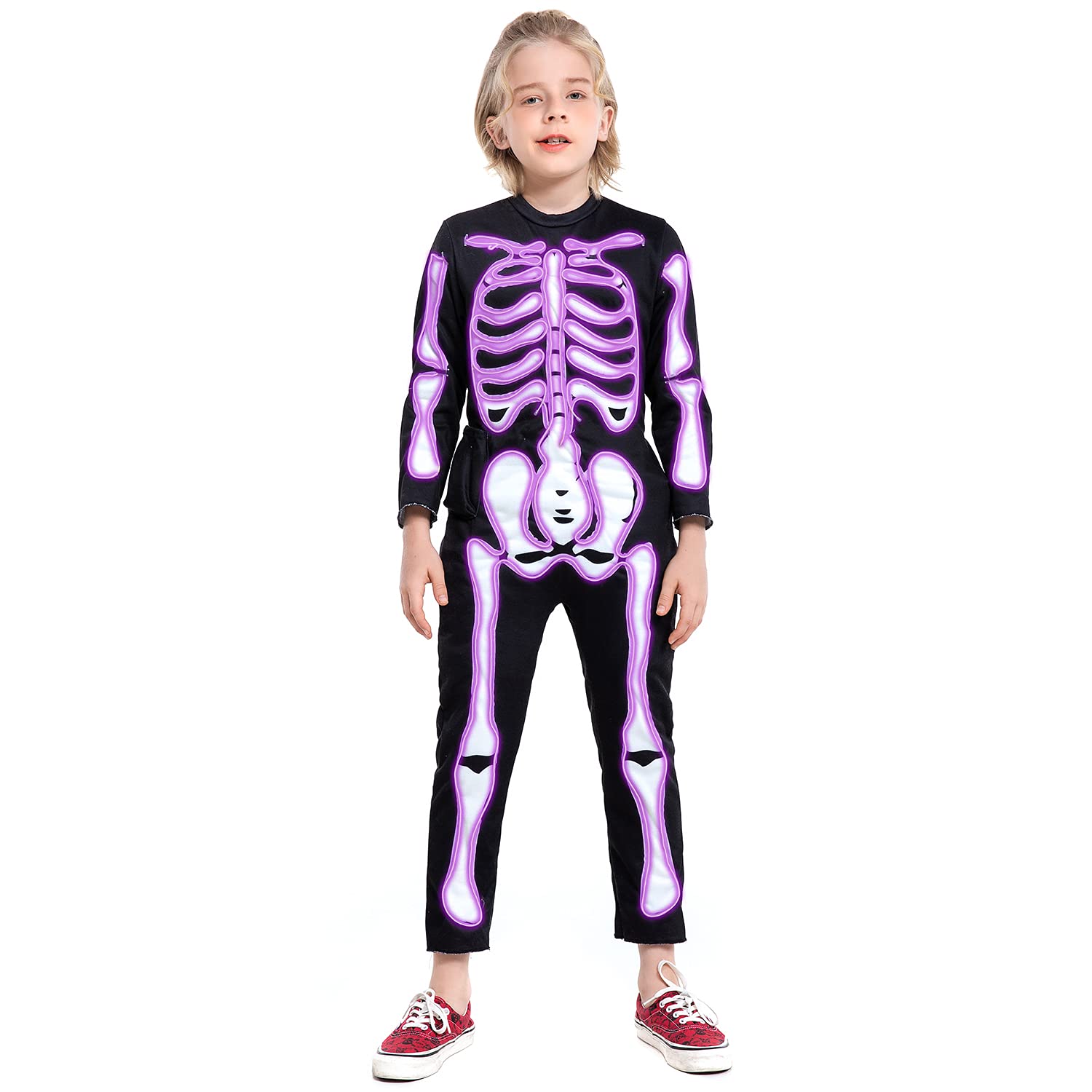 HSCTEK Light-up Child Skeleton Costume, Led Halloween Cosplay Boys Girls