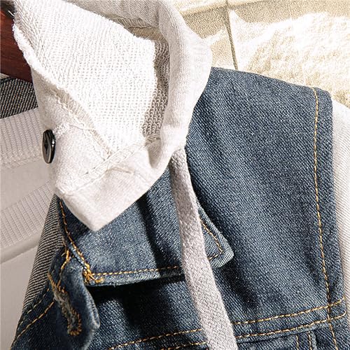 JEKE-DG Men's Hoodie Loose Fit Casual Jean Jacket Long Sleeve Fashion Denim Jackets Button Down Distressed Jean Coat3