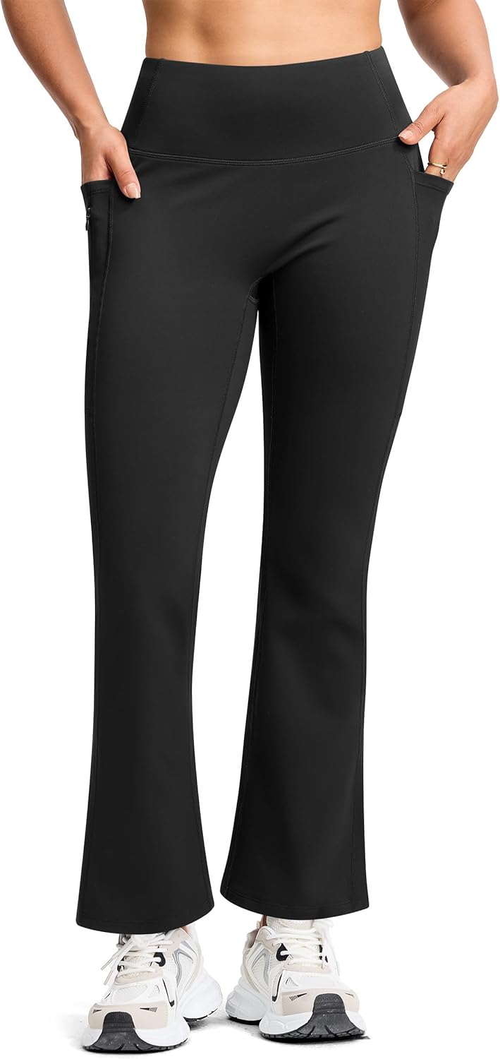 Yoga Pants Women Fleece Lined High Waisted Pant Stretch Flare Bootcut with 4 Pockets Workout Casual - Image 2
