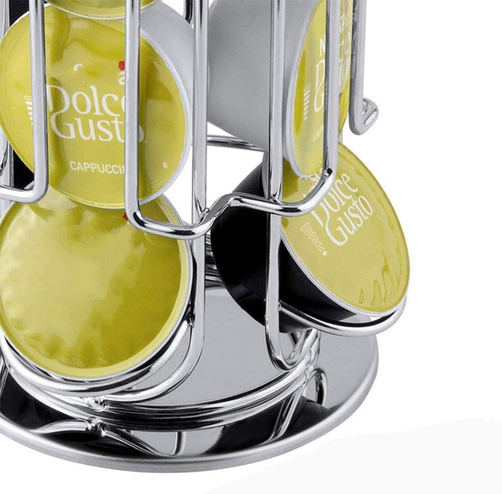 Soporte para cápsulas de café de metal de alta calidad, soporte cromado para torre, soporte para almacenamiento de cápsulas de café para cápsulas Dolce Gusto de 18 piezas,